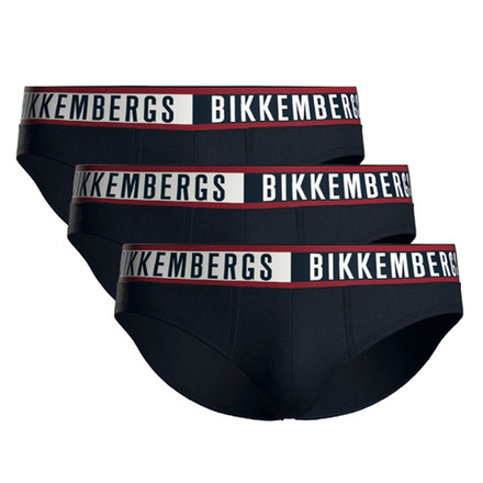 Мужские трусы брифы темно-синие набор 3в1 Bikkembergs TWICE BKK52USP29TR