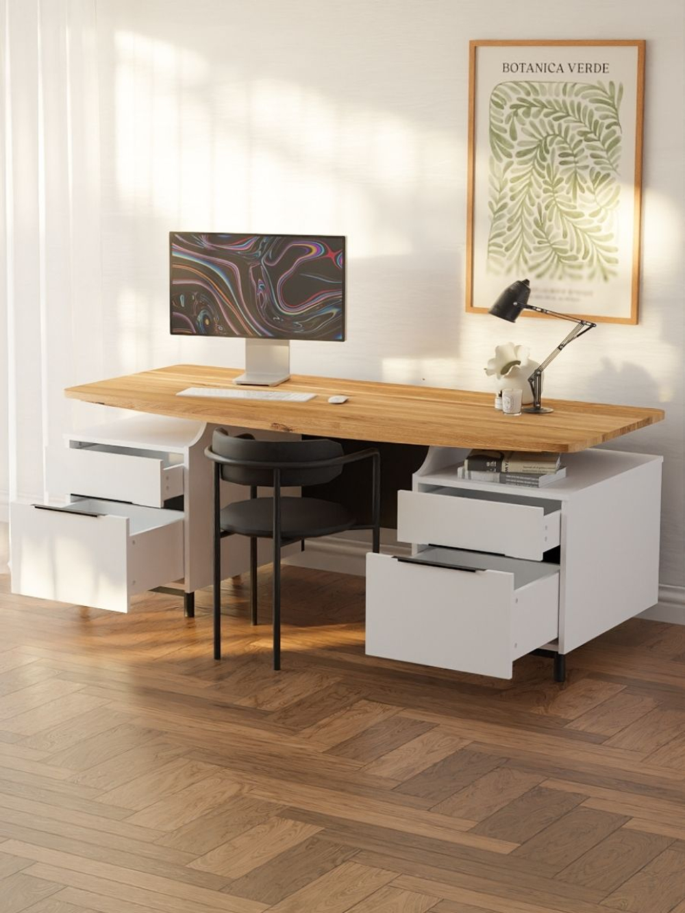 Стол компьютерный185х75х75, Ochensol, письменный, парящая столешница из массива сосны, белый, Dipriz