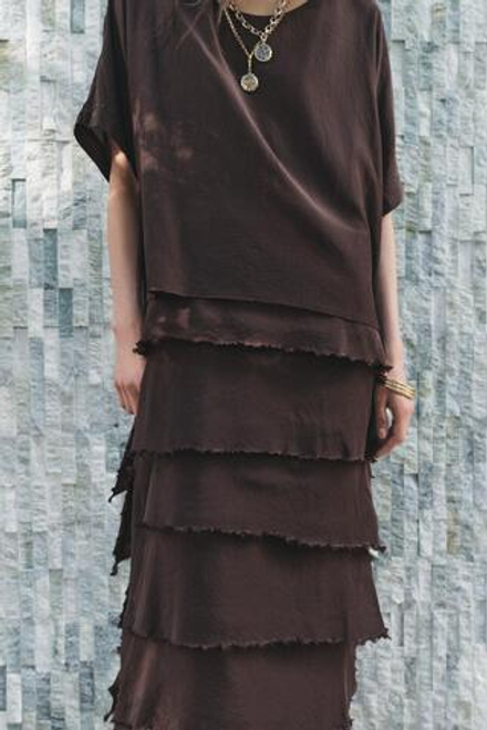 ZARA ПЛАТЬЕ С ВОЛАНАМИ — ZW COLLECTION, КОРИЧНЕВЫЙ