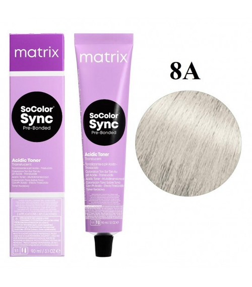 MATRIX Кислотный тонер Прозрачный Пепельный SoColor Sync Pre-Bonded 8A, 90 мл