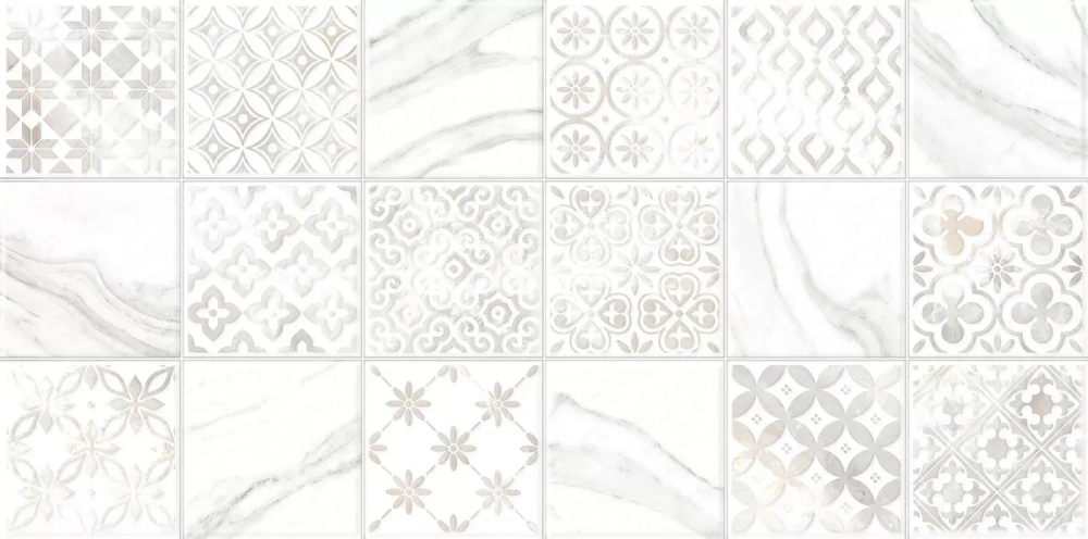 Настенная плитка Alma Ceramica TWU2550FRC17 Fresco 24.9x50 белая глянцевая / рельефная под мрамор / под мозаику / с орнаментом