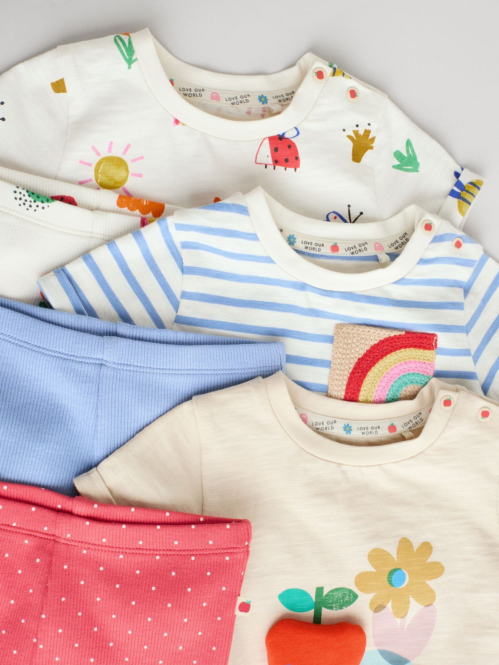 Футболка и легинсы в комплекте для малышей Next E66-978, 3 шт., Молочный, Голубой, Красный