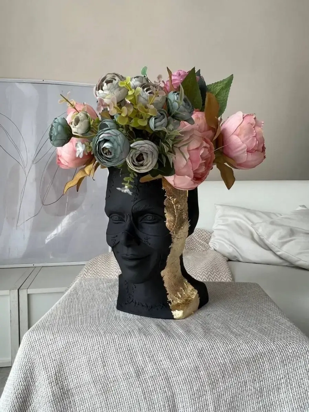 Кашпо Кошка Гипсовая голова Ваза скульптура горшок