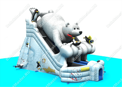 Большой надувной батут-горка "Мишка на севере"