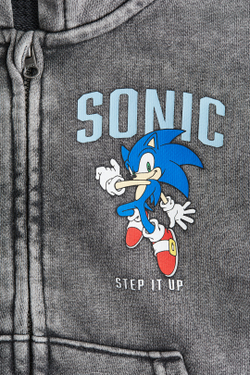 H&M Толстовка с капюшоном и застежкой-молнией и принтом Sonic, светло-серый