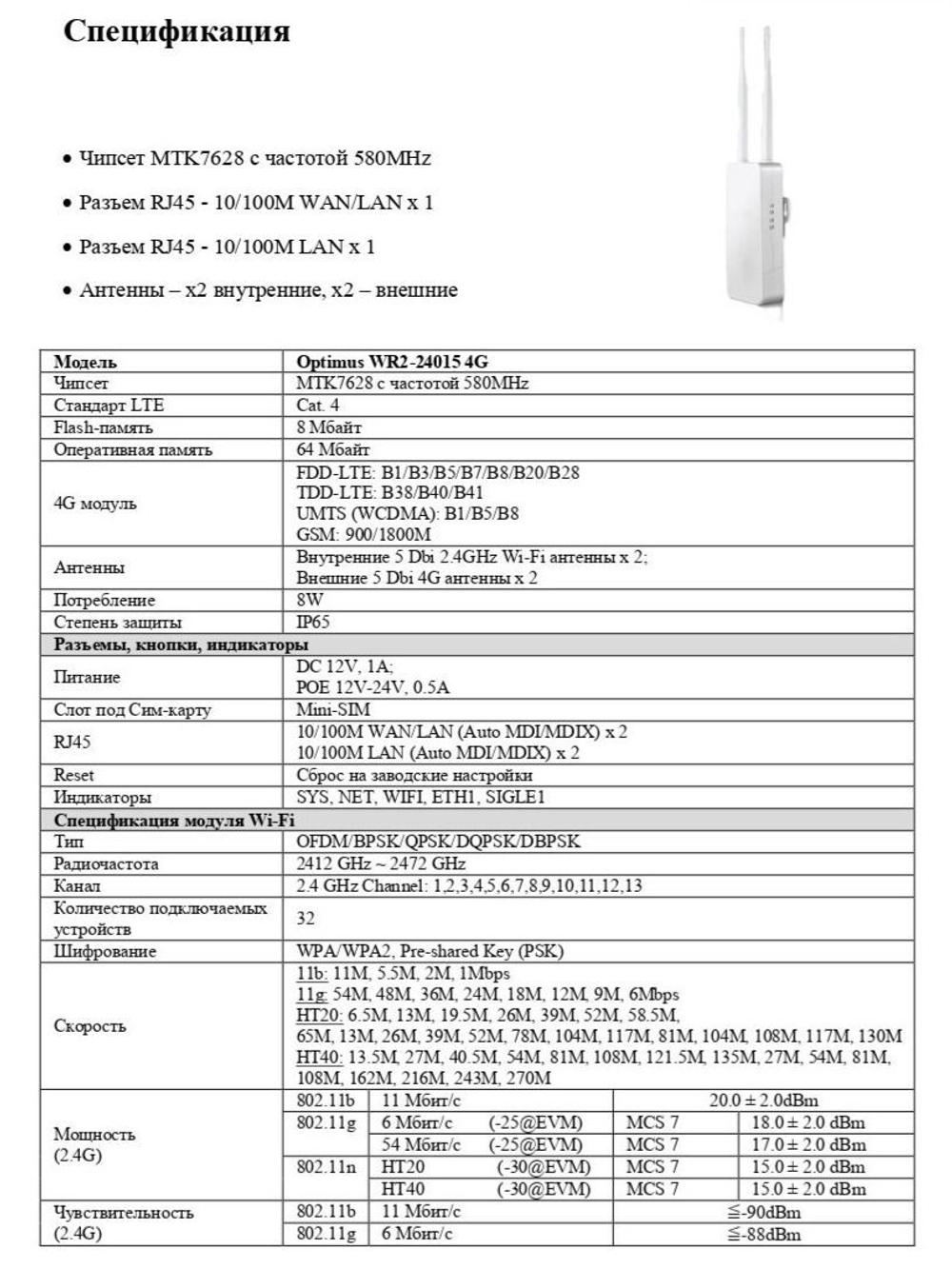 Роутер Optimus WR2-24015 4G
