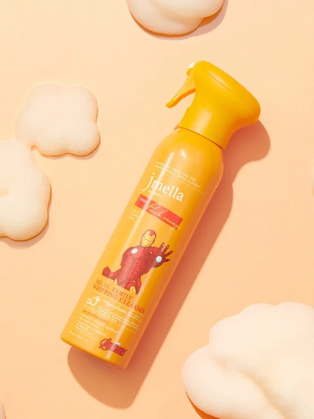 JMELLA - ПЕНКА ДЛЯ ДУША ОЧИЩАЮЩАЯ С АРОМАТОМ ПЕРСИКА (ОРАНЖЕВАЯ) IN FRANCE MARVEL PEACH ORANGE FAMILY WHIPPING CLEANSER DISNEY IRON MAN, 200 МЛ