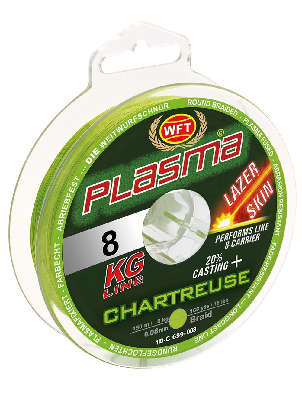 Шнур плетёный WFT KG PLASMA LAZER SKIN Chartreuse 150/010