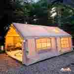 Пневмокаркасная всесезонная палатка «Тёплая Искра» 3,6×4,8×2,2 м — с печкой, из ПВХ, бежевая