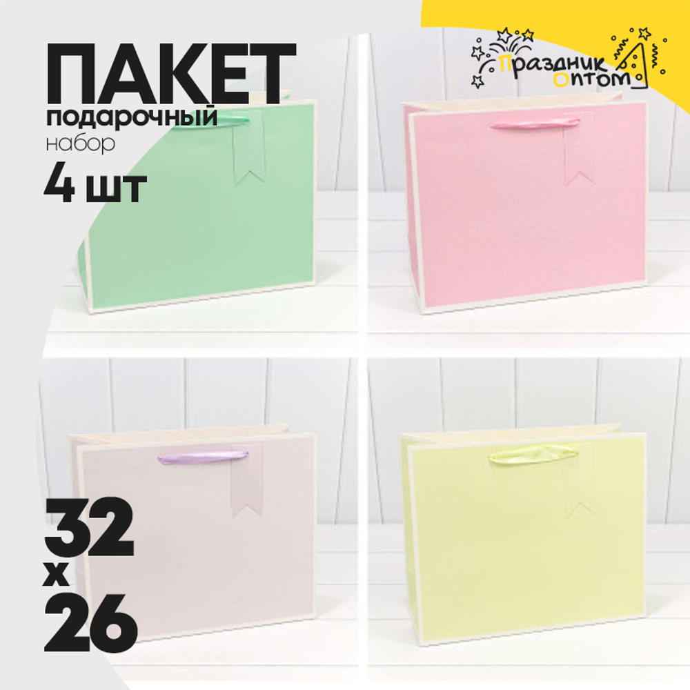 Пакет подарочный 26х32х13см Премиум однотонный в рамке (Микс)