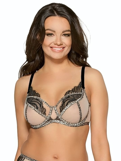 Бюстгальтер с леопардовой отделкой мягких чашек (Размер: 70J) (Цвет: телесный)