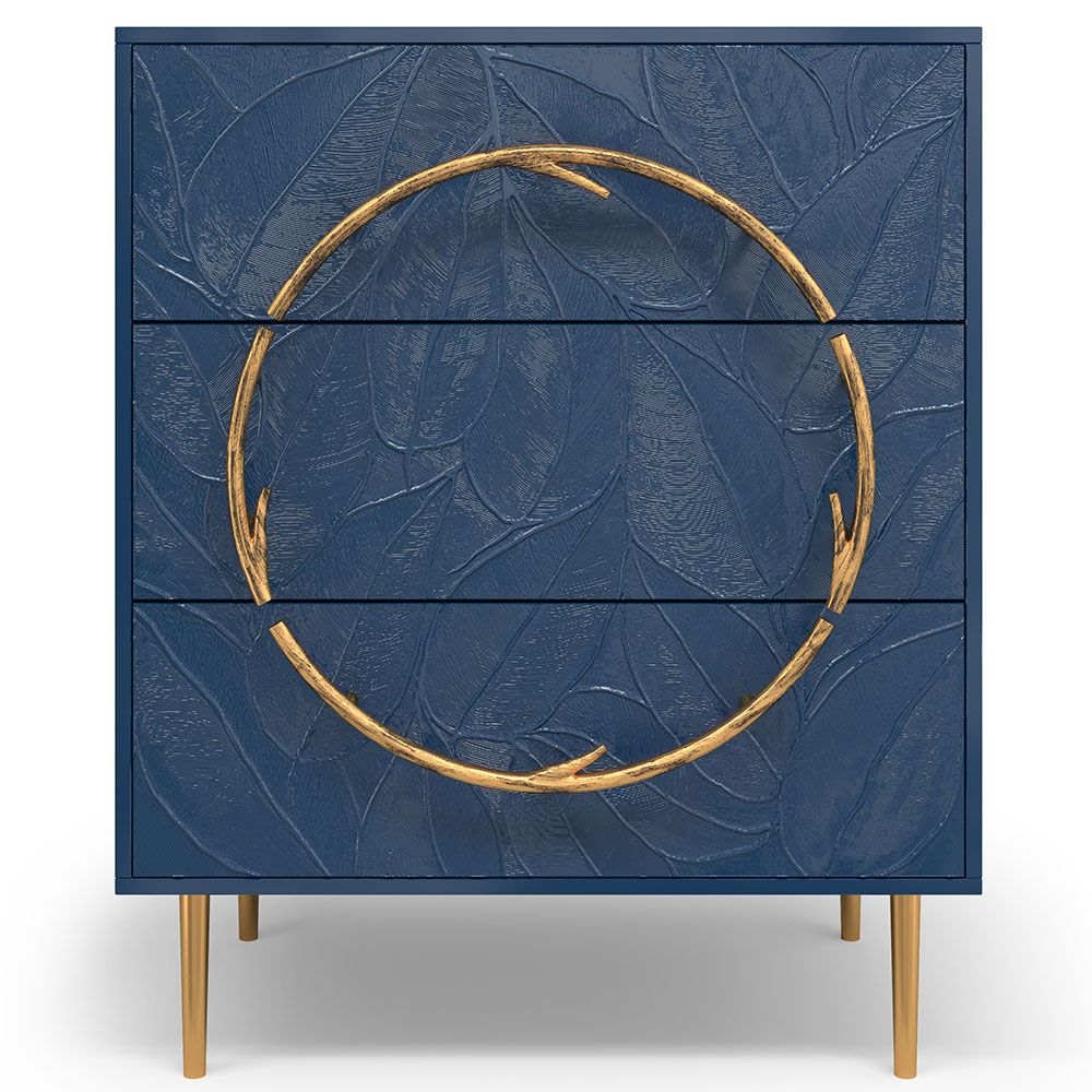 Комод Арт Колор leaves Стайл Голд с 3 ящиками Королевский синий