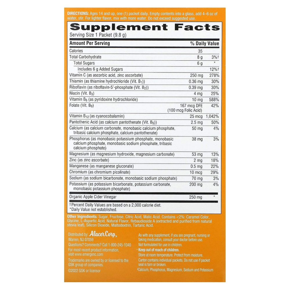 Emergen-C, Яблочный уксус, яблочный, 18 пакетиков по 9,8 г (0,35 унции)