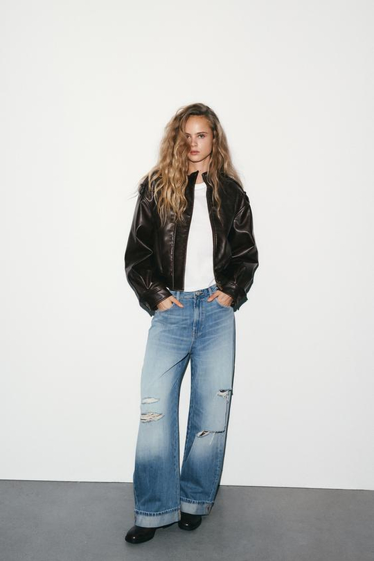 ZARA ДЖИНСЫ TRF BAGGY FOLDED С РАЗРЕЗАМИ, ИНДИГО