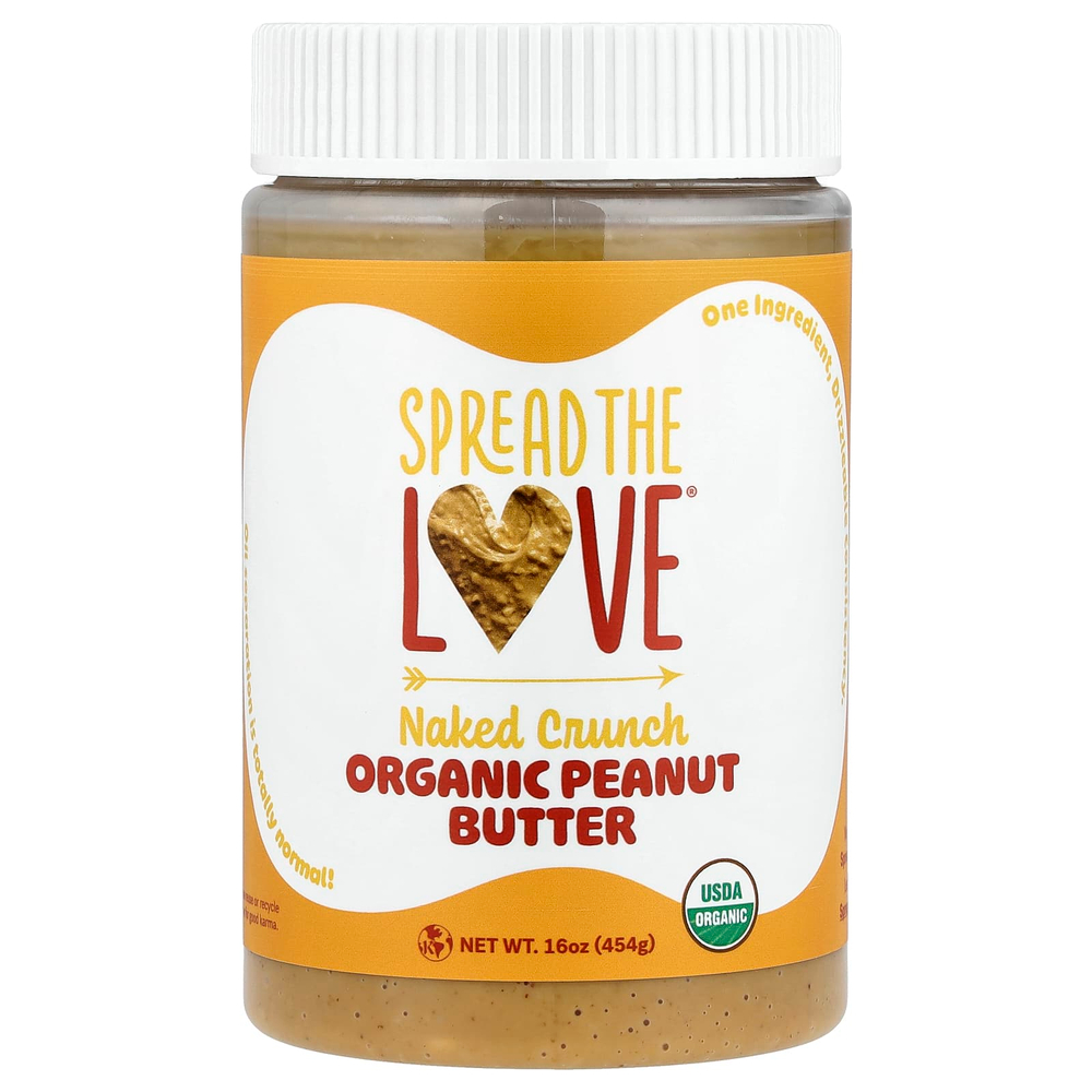 Spread The Love, Органическое арахисовое масло, голый хрустящий продукт, 454 г (16 унций)