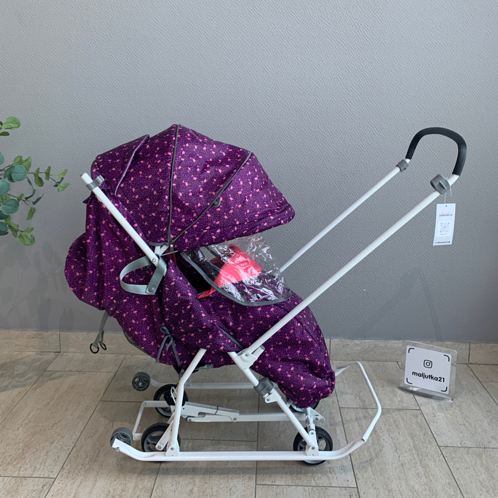 Санки-коляска Нашидетки с фламинго сливовый /Ника/ НДТ3-1К/5