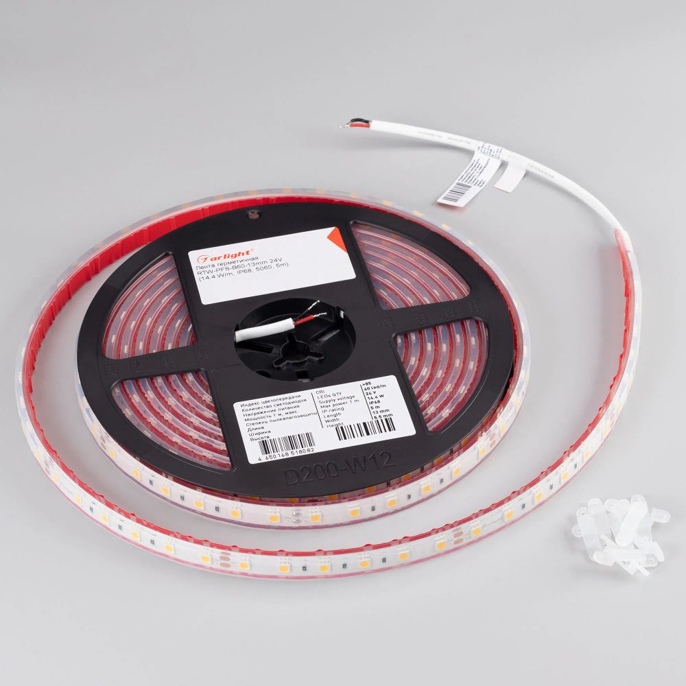 Светодиодная лента герметичная RTW-PFS-B60-13mm 24V Day5000 (14.4 W/m, IP68, 5060, 5m) (Arlight, 14.4 Вт/м, IP68) 036462