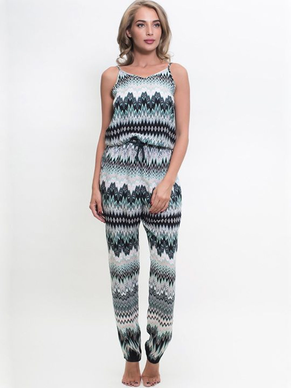 Комбинезон из вискозы с зигзагообразным узором (Размер: L) (Цвет: хаки)