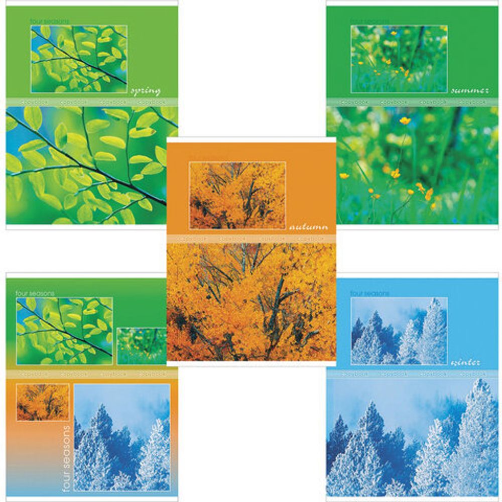 Тетрадь А5, 48 л., HATBER-ECO, скоба, офсет №2 ЭКОНОМ, клетка, обложка картон, "Seasons", 48Т5D1, 5шт