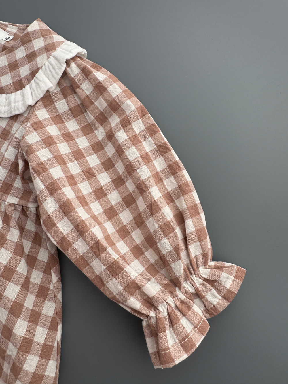 Платье из варёного хлопка в клетку виши, цвет бежевый