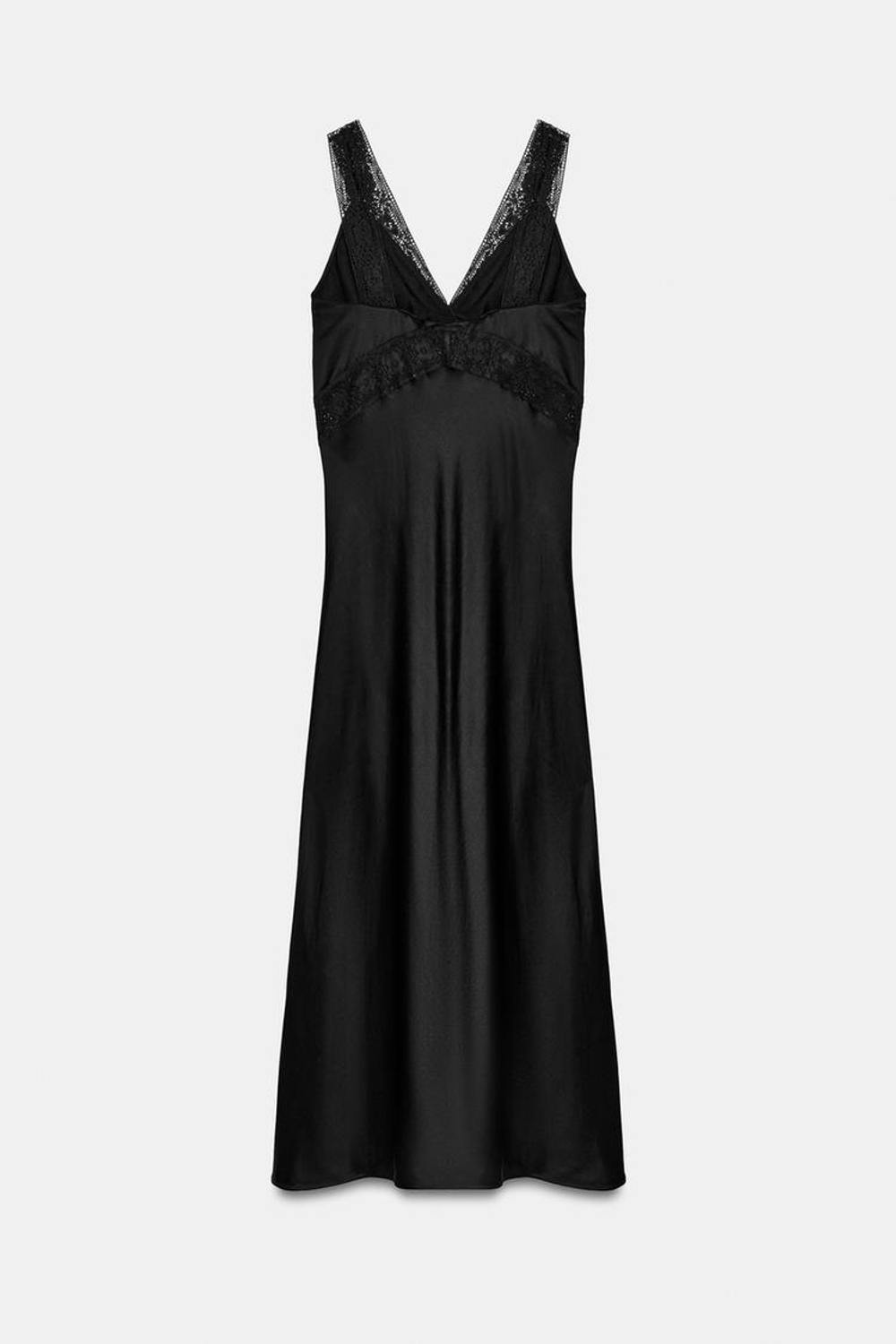 ZARA АТЛАСНОЕ ПЛАТЬЕ С КРУЖЕВОМ — ZW COLLECTION, ЧЕРНЫЙ