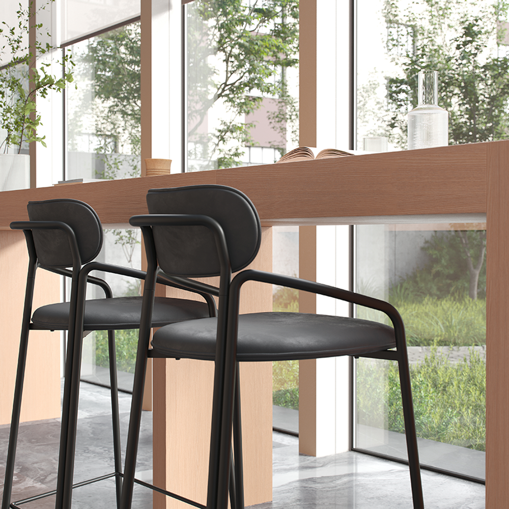 Стул барный LATITUDE Ror, Round, велюр, черный/черный