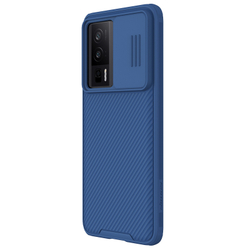 Чехол синего цвета двухкомпонентный от Nillkin на Xiaomi Poco F5 Pro (Redmi K60, K60 Pro), серия CamShield Pro, сдвижная шторка для защиты камеры