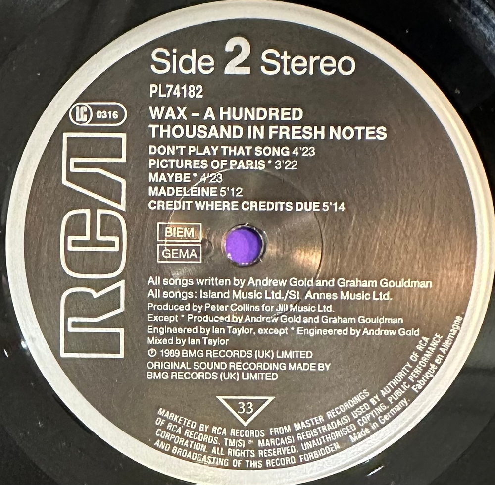 Wax - A Hundred Thousand In Fresh Notes (Германия 1989г.)