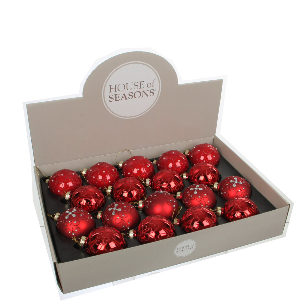 Набор елочных игрушек 18 шт 7см House of Seasons красный 3 вида Голландия