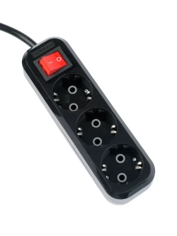 Сетевой фильтр Гарнизон с базовой защитой с заземлением с выключателем 3 розетки, 16А, 10 метров черный EPB-G3-16-B-10