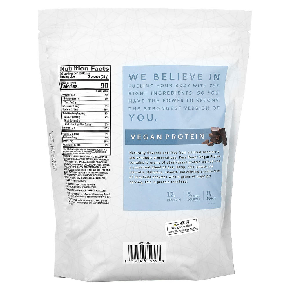 Dr. Mercola, Pure Power, веганский протеин, со вкусом шоколада, 750 г (1 фунт, 10,4 унции)