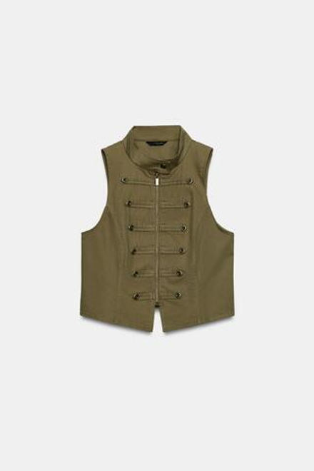 ZARA ЖИЛЕТ НА МОЛНИИ И ПУГОВИЦАХ, ХАКИ