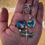 Кулон ЧЕРЕПАХА малый, серебро/цветной перламутр