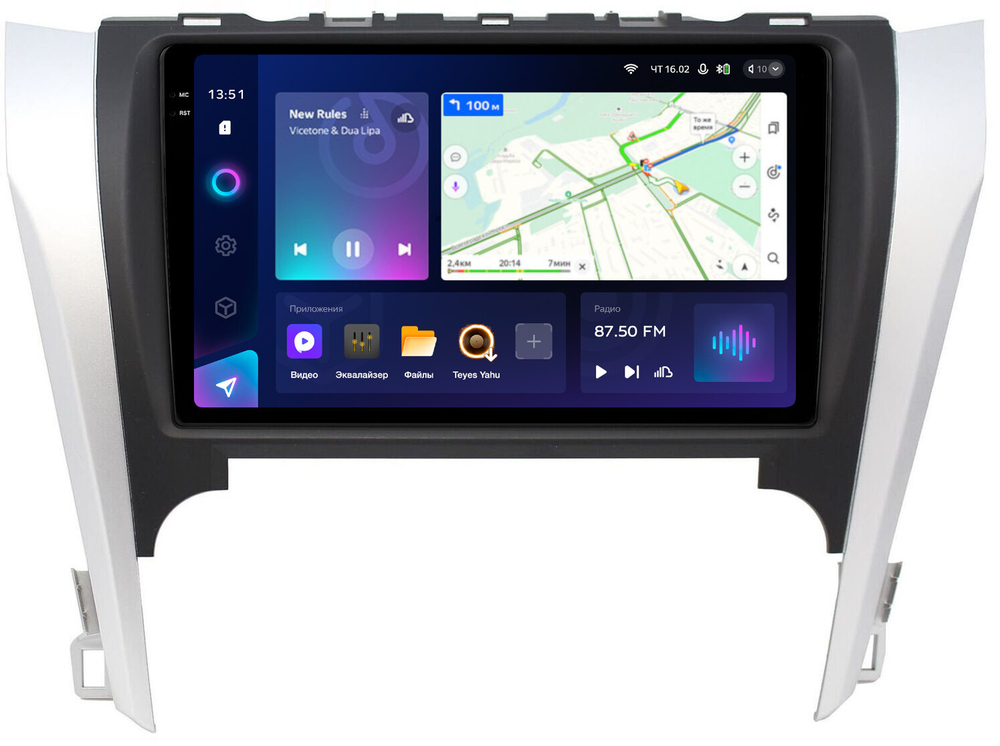 Магнитола Toyota Camry 50 2011-2014 (рамка серебристо-черная 9) - Teyes CC3-2K QLed Android 10, ТОП процессор, SIM-слот, CarPlay
