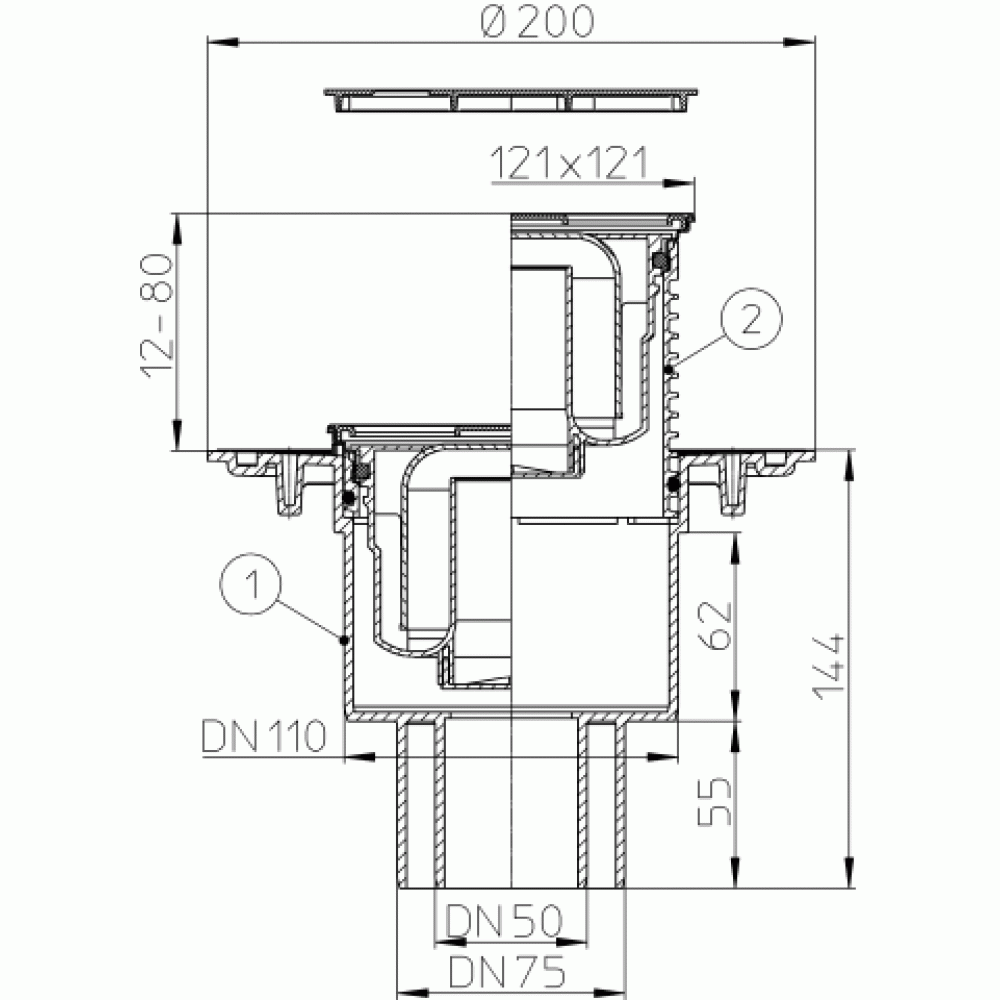 Трап HL с вертикальным выпуском HL 310N DN50/75/110