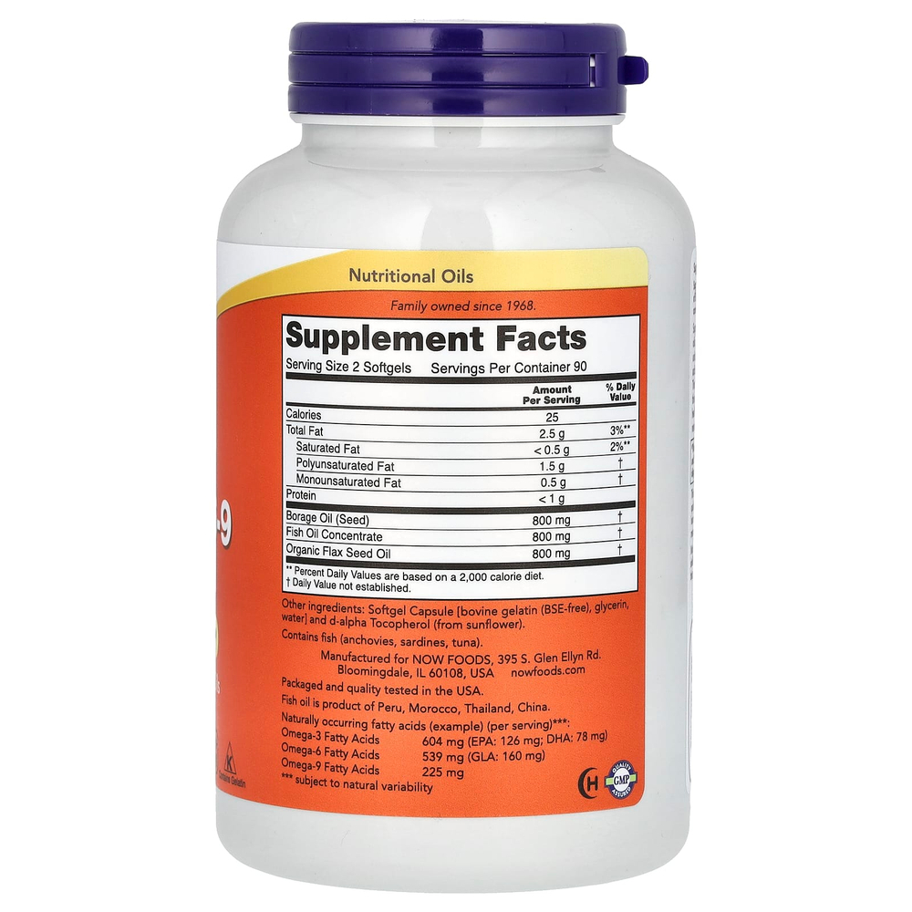 NOW Foods, Super Omega 3-6-9, добавка с омега-3-6-9, 180 капсул