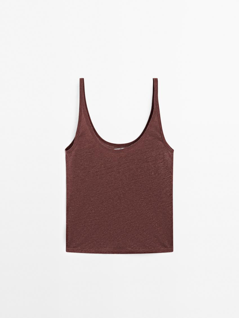 Massimo Dutti Трикотажный топ из 100% льна, бургундский