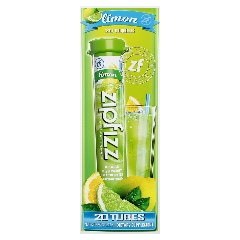 Zipfizz, смесь для энергетического напитка, со вкусом лимона, 20 тюбиков по 11 г (0,39 унции)