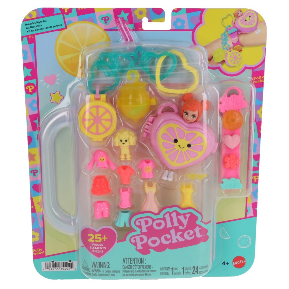 Polly Pocket - Стильный браслет Лимонный набор с брелоком и куколкой JKR54