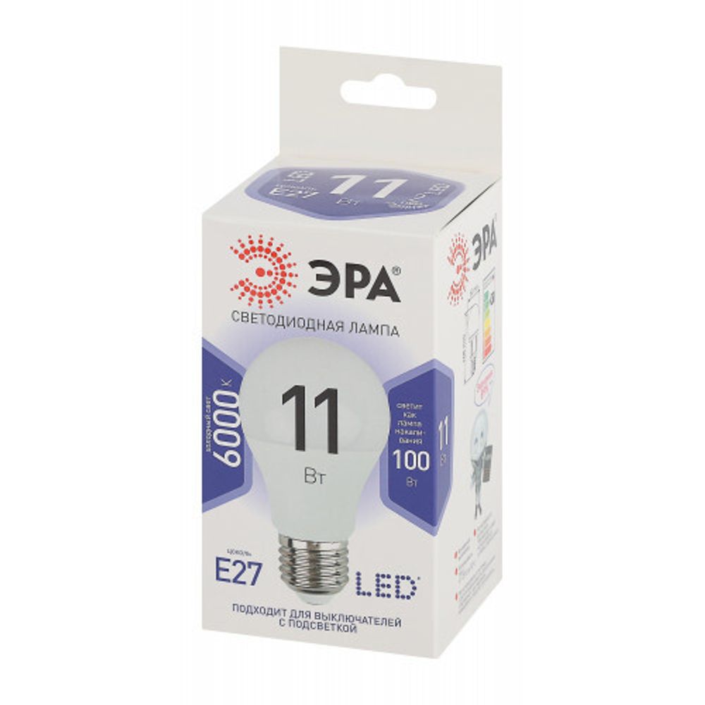 Лампочка светодиодная ЭРА STD LED A60-11W-860-E27 E27 / Е27 11 Вт груша холодный дневной свет