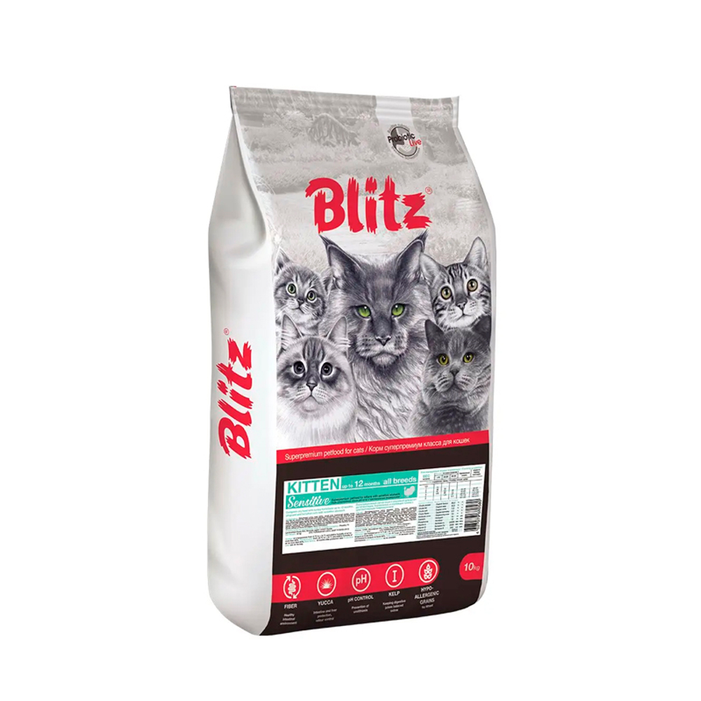 Сухой корм для котят, беременных и кормящих кошек с индейкой Blitz Sensitive