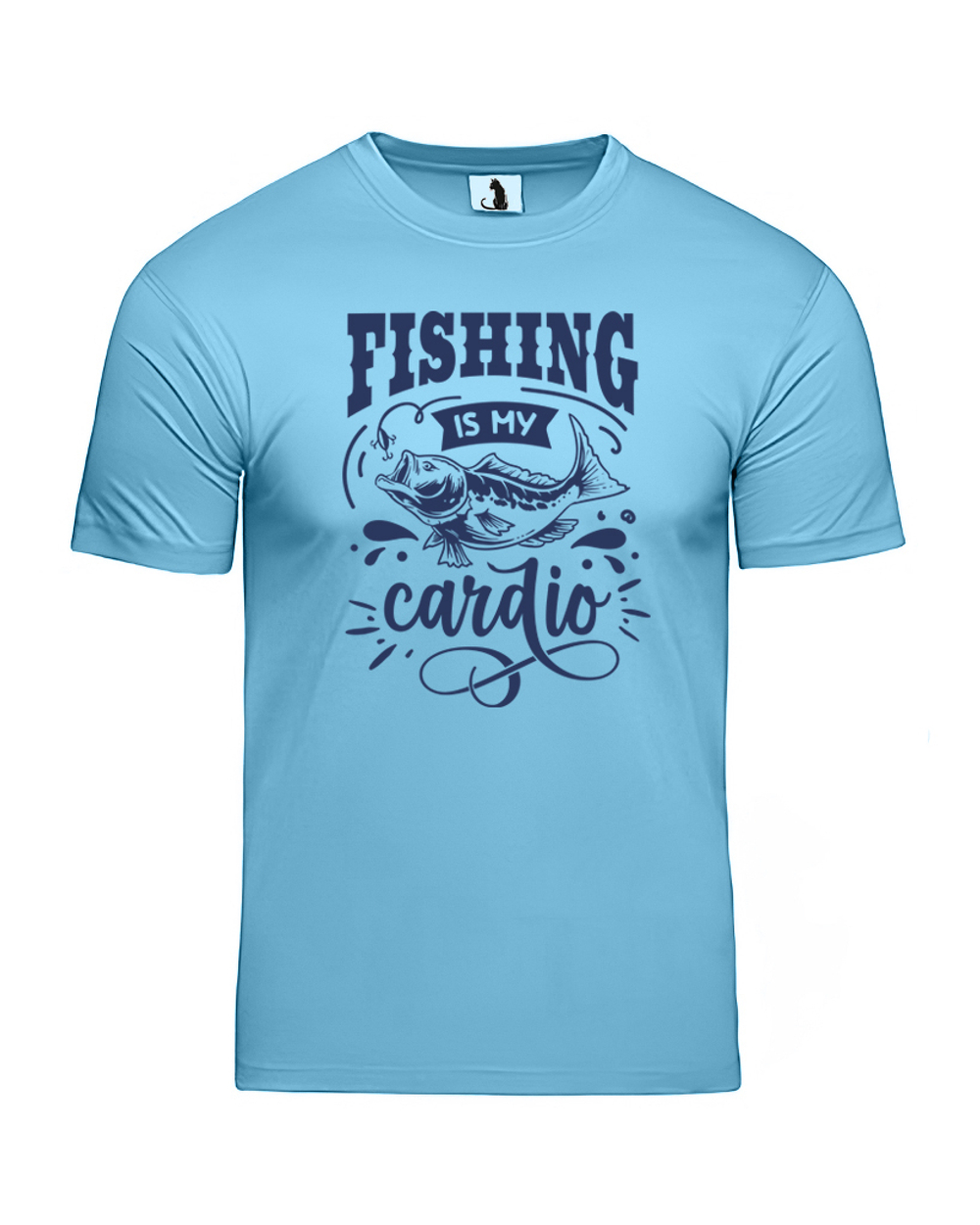 Футболка Fishing is my cardio прямая голубая с синим рисунком