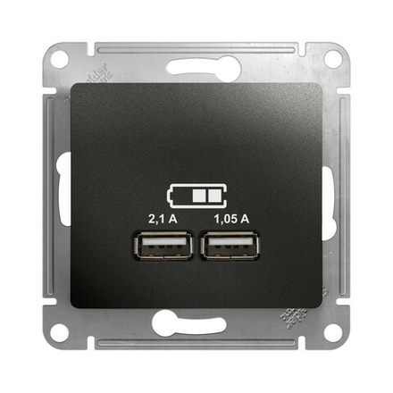 Розетка USB встраиваемая Systeme Electric Glossa, 2,1/1,05 А, 5 В, IP20, антрацит