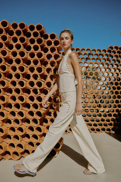 ZARA БРЮКИ STRAIGHT FIT С НИЗКОЙ ПОСАДКОЙ И ЛЮВЕРСАМИ, ЖЕЛТОВАТО-БЕЛЫЙ