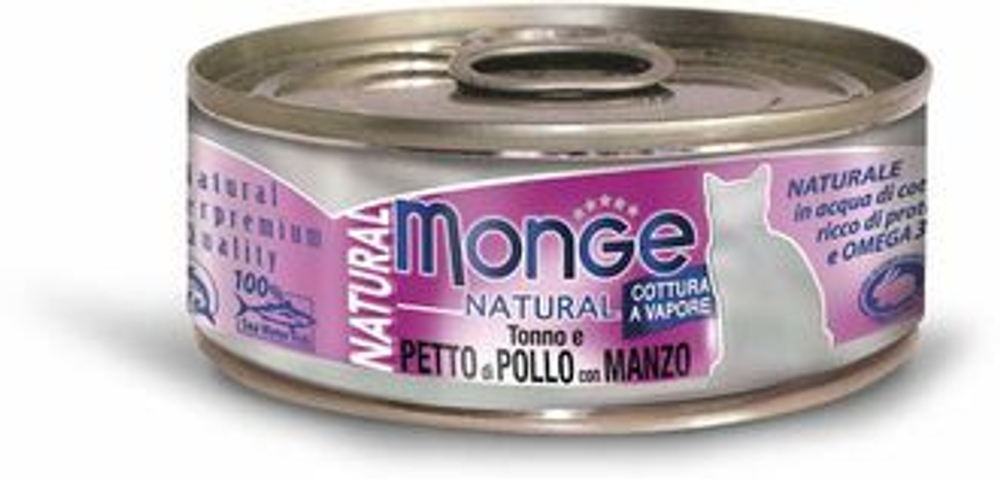 Monge Cat Natural Консервы для кошек с тунцом, курицей и говядиной, 80г