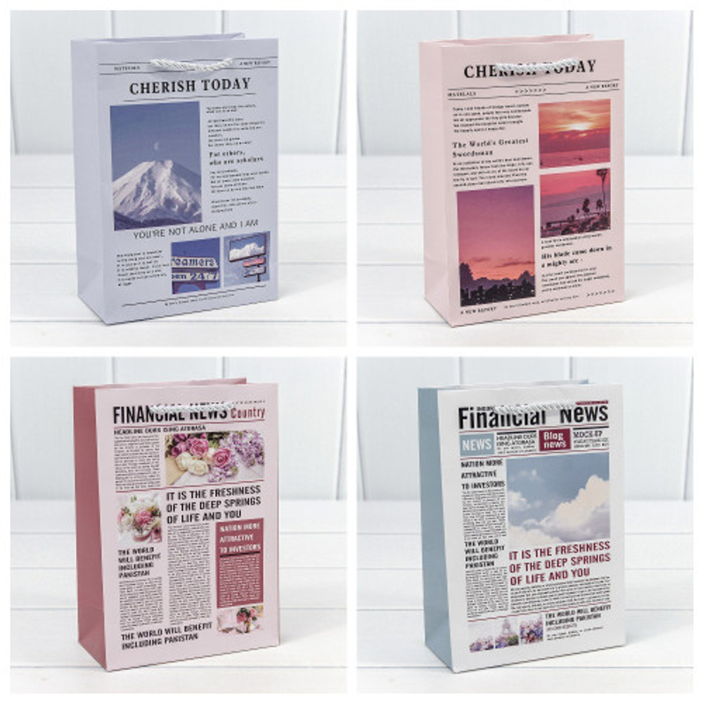 Пакет подарочный 14х20х7см Фигуры и узоры "Газета" (Микс)