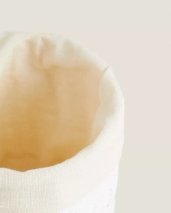 ZARA HOME КРУГЛАЯ КОРЗИНА С ПОДКЛАДКОЙ ИЗО ЛЬНА, БЕЛЫЙ