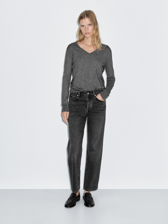 Massimo Dutti Джинсы прямого кроя с высокой талией, черный