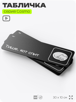 Табличка Тише, кот спит, шуточная прикольная табличка на дверь и стену черная, для офиса и дома, серия COSMO FUN, 30х10 см, Айдентика Технолоджи