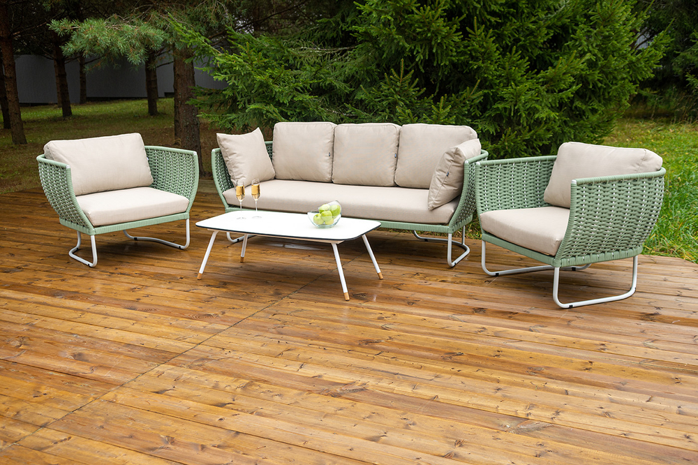 "Фиджи" лаунж-зона 5-местная плетеная из роупа (веревки), каркас алюминиевый светло-серый, роуп зеленый (4204)